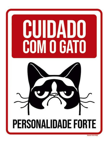 Kit 3 Placas Cuidado Com Gato Personalidade Forte