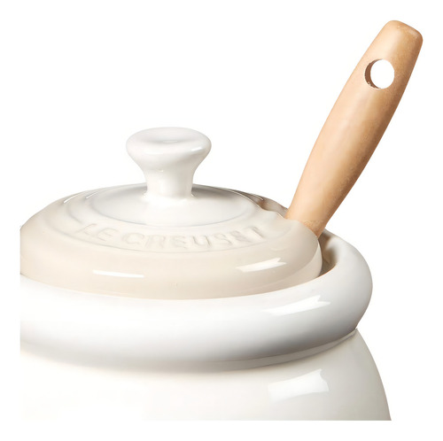 Tarro de miel Le Creuset de cerámica de primera calidad con espátula de color merengue