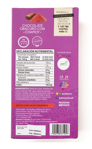 Imagen 3 de 6 de Barra De Chocolate Oscuro Con Chamoy Xoco Maya