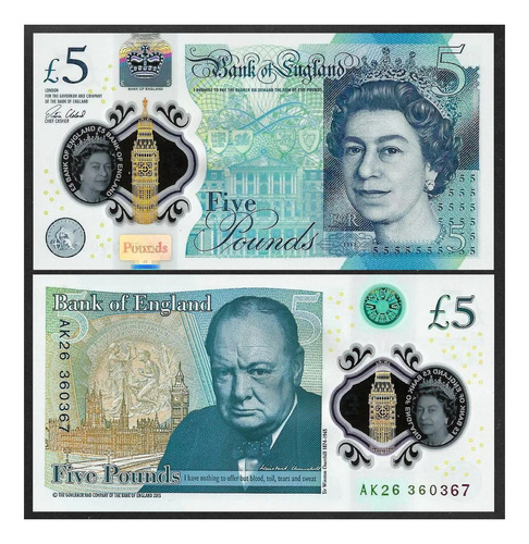 Grr-billete De Inglaterra 5 Pounds 2015 - Reina Y Churchill!