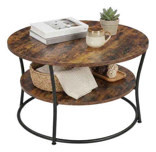 Mesa De Centro Redonda Com Prateleira Marrom