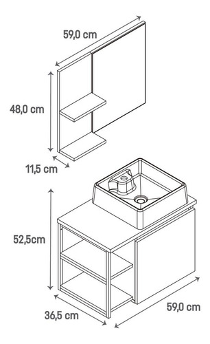 Conjunto Armário Gabinete Com Espelho E Cuba Para Banheiro
