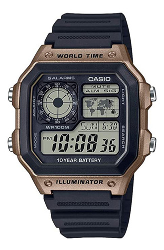 Reloj Casio Ae-1200wh-5avcf World Time 5 Alarmas-negro Negro Negro Negro