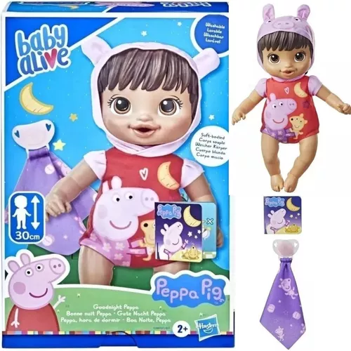 Boneca Baby Alive Boa Noite Peppa Pig Roupa De Dormir Morena