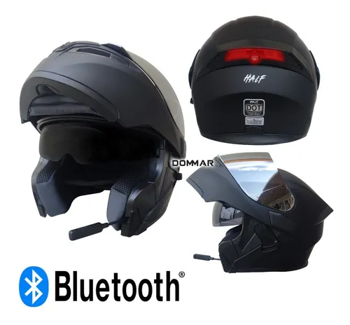 Casco Moto Abatible Certificado Con Bluetooth Y Luz Led Half