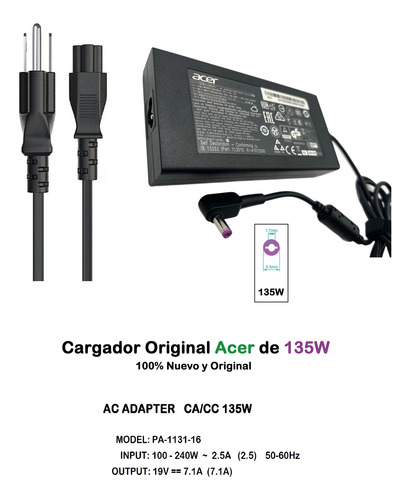 Cargador Acer Nitro An515-51-77v5 19v-7.1a 135w