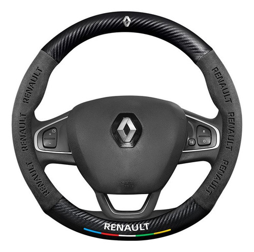 Cubre Volante Renault Redondo Fibra Carbono Alcantara .