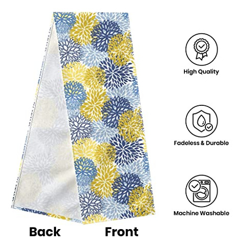Camino De Mesa Flores Dalia 183 Cm Azul Amarillo Fiesta Come