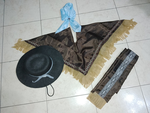 Poncho Faja Pañuelo Sombrero Disfraz Gaucho Niño