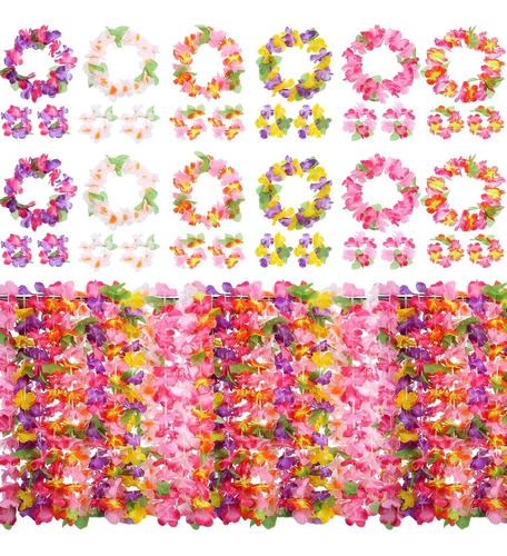 Hestya Juego De 12 Collares Luau Hawaiian Flor Leis Para