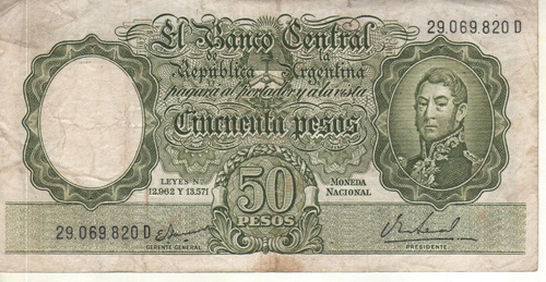 Bottero 2025 Billete De 50 Pesos Mon. Nac. Año 1968 - Vf-
