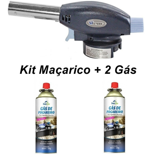 Kit Maçarico Portátil Com Controle Manual + 2 Latas De Gá