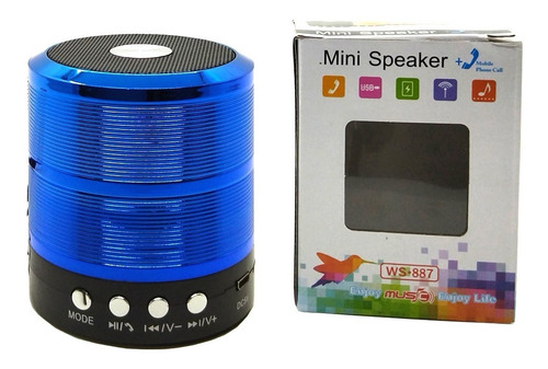 Imagem 6 de 6 de Kit 5 Mini Caixa De Som Portátil Bluetooth Mp3 Ws-887 Azul