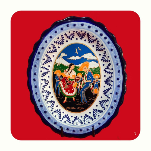 Imagen 4 de 7 de Charola De Talavera Poblana Con Laminado China Y Charro Chr