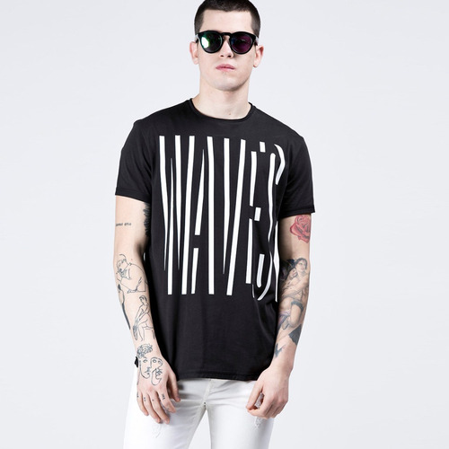 Remera Gola Print Waves Negro/verde Original