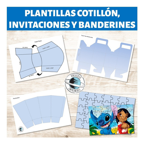 Kit Imprimible Moldes Invitaciones Y Cotillón Plantillas
