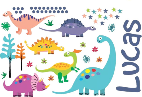 Vinilo Decorativo Infantil Dinosaurios Nombre 70x100cm Pared