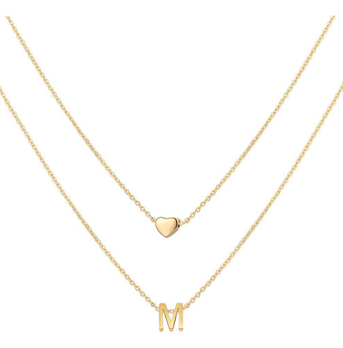 Collar Dije Letra M Corazon Mujer Joyería Oro Regalo Navidad