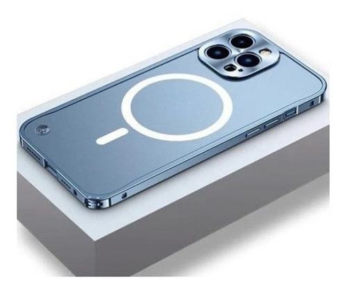 Funda De Carga Magnética Con Bisel Metálico Para iPhone Color Azul Claro 13