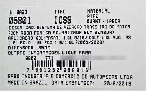 Imagen 5 de 5 de Estopera Cigüeñal Trasero Fox Crossfox Space Fox 1.6 Dentada