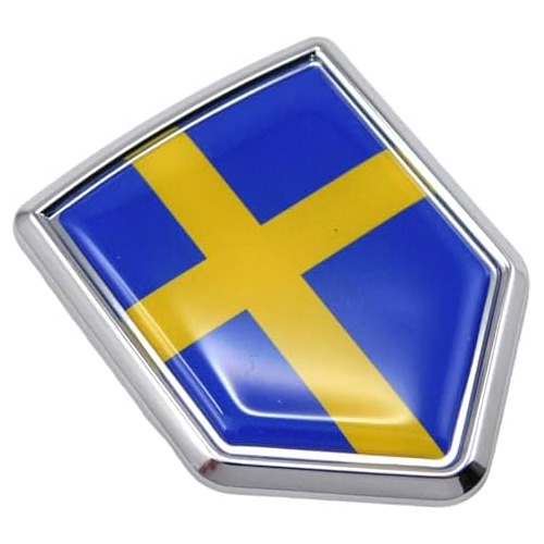 Calcomanía De Bandera Sueca De Suecia, Emblema Cromado...