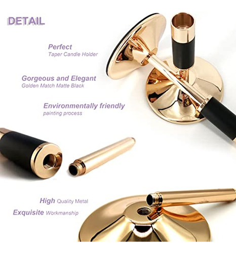 Juego De 2 Candelabros Dorados Con Detalles Negros Para Vel