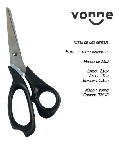 Imagen 2 de 4 de Tijera Multiuso 21cm Acero Inoxidable Vonne