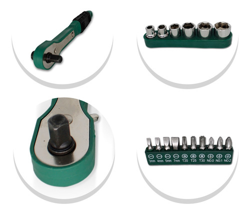 Imagem 4 de 6 de Kit De Chaves Catraca Soquete Bits Fenda Philips 17 Peças