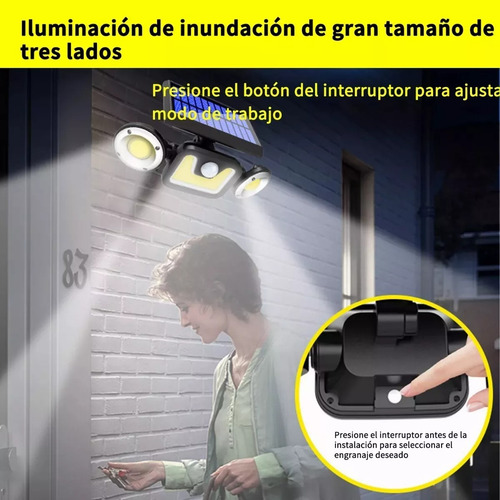 Lámpara Solar Exterior Led Con Sensor De Movimiento 90 Led Negro