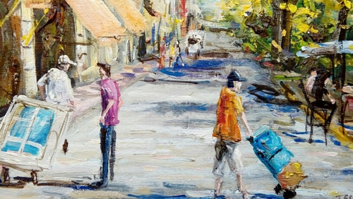 Cuadros Ciudad 30x40 Gente Plazas Urbano Pintado A Mano 63
