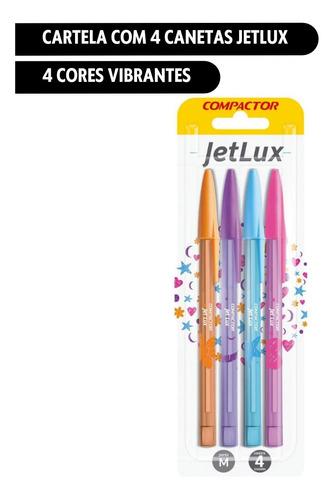 Cartela C/4 Canetas Jetlux Cores Vibrantes Compactor