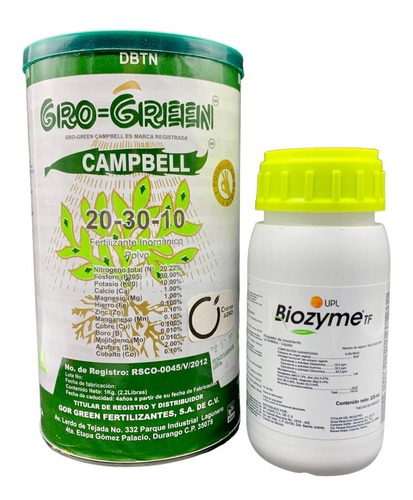 Gro-green 1kg Fetilizante Crecimiento + Biozyme Floracion