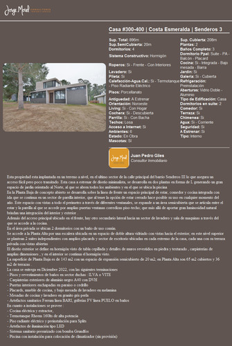 Casa Interno #300-400 - Costa Esmeralda - Senderos 3 - 896m2 #id 10629