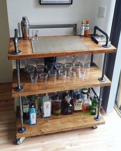  Wood And Metal Wine Rack With Wheels Kicthen Bar Dinin...