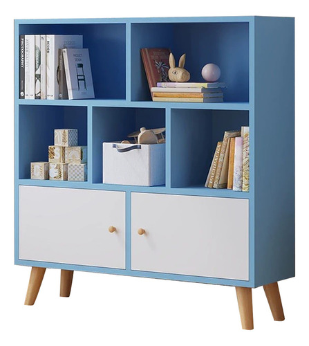 Librero Organizador Estante Con 5 Compartimentos Y 2 Puertas Azul Brillante
