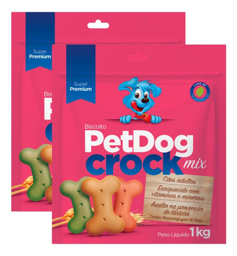 Kit Com 2 Unidades Biscoito Pet Dog Crock Mix Para Cães 1kg