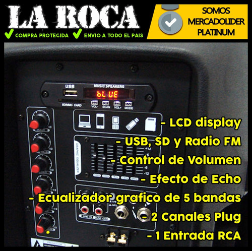 Imagen 5 de 10 de Parlante Potenciado Bafle 12 400w Bluetooth Usb Bateria 2mic