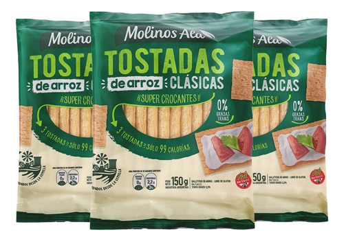 Tostadas De Arroz Clasicas Molinos Ala Sin Tacc 150g Pack X3