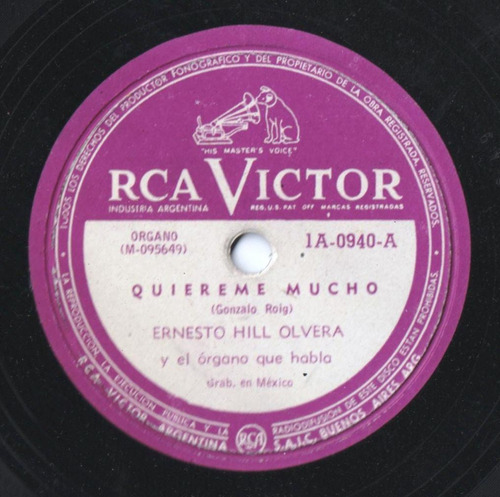 Disco Pasta 78 Rpm De Ernesto Hill Olvera - Solo De Órgano