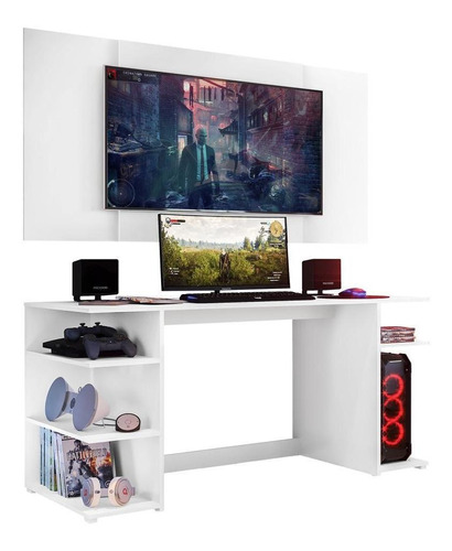 Mesa Gamer C/ Painel E Suporte Tv 55 Guilda Multimóveis Bca Cor Branco