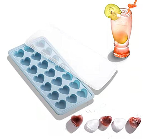 Molde Hielo Corazón 21 Agujeros, Silicona Flexible Con Tapa