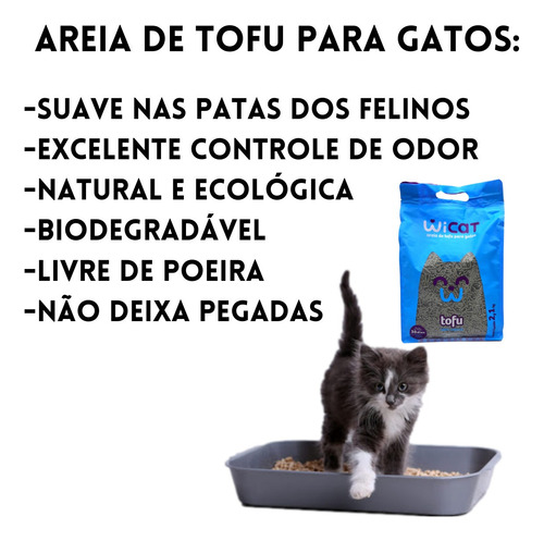 Imagem 2 de 5 de Areia Higienica Para Gatos Wicat Tofu Carvão De Bambu 2,1kg