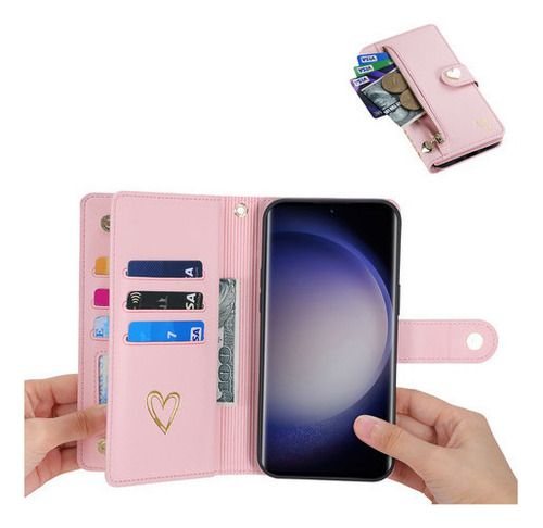 Jing Funda De Piel Tipo Cartera Con Cremallera Para Samsung