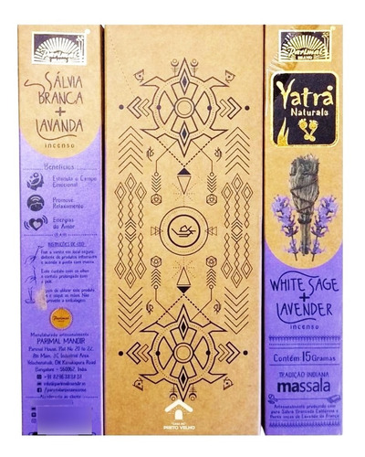 Incenso Orgânico Massala Yatra Sálvia + Lavanda-cx 12 Un.15g