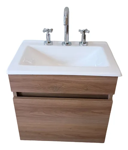 Vanitory Flotante Color Madera - 50 Cm - Con Griferia +bacha