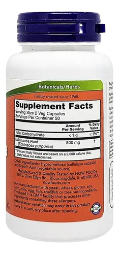Raíz De Equinácea Purpurea 400 Mg 100 Cápsulas Naturales