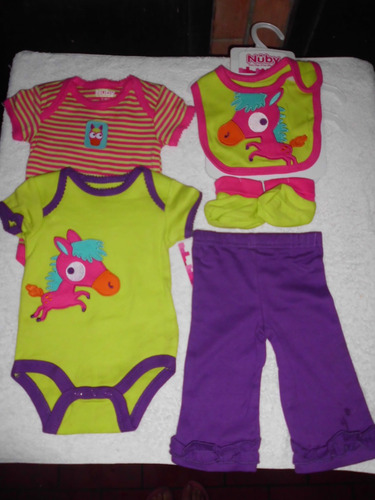 Conjunto Nuby Pony 2 Body Babero Medias Mono Ropa Bebe Niña