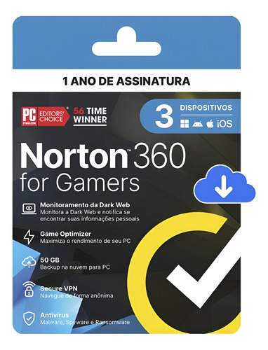 Antivírus Norton 360 For Gamers, 3 Dispositivos, 12 Meses