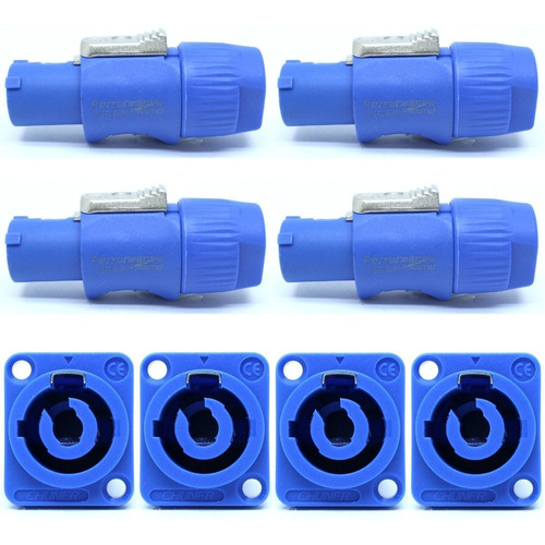 Kit Powercon 20a Azul C/ 4 Plugs Macho + 4 Conectores Fêmea