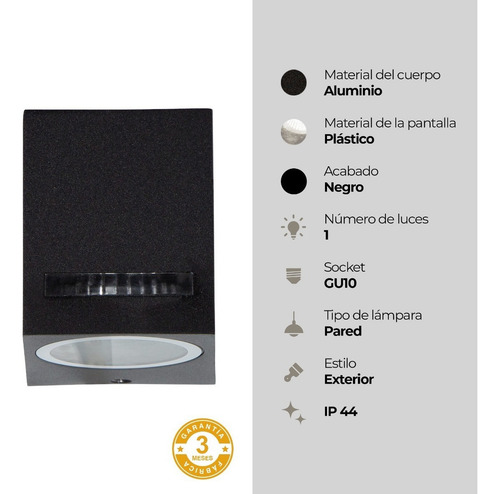 Aplique Pared Exteriores Cubico Negro 5w Gu10 1 Luz